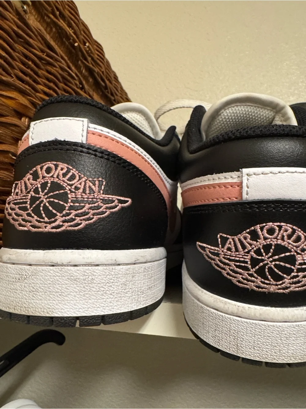 Jordan Low-Top Sneakers in White, Black & Coral Pink